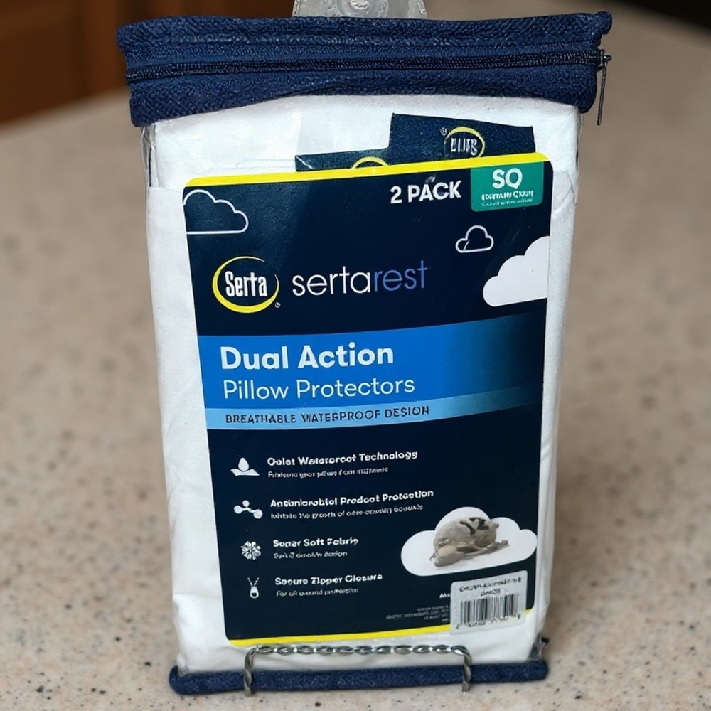 Serta Sertarest S/Q Dual Action Pillow Protectors Waterproof Zippered NWT 20x28”
